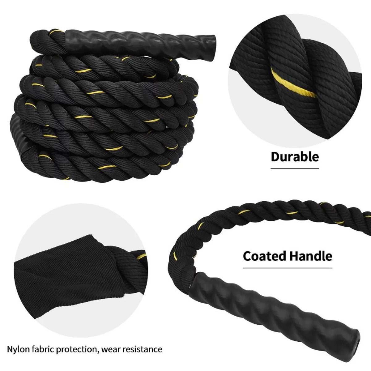 Muscle, Workouts inch Ropes Home 30 Heavy Battle - Polyester ft Body Workout Rope for 1.5 Building Black
