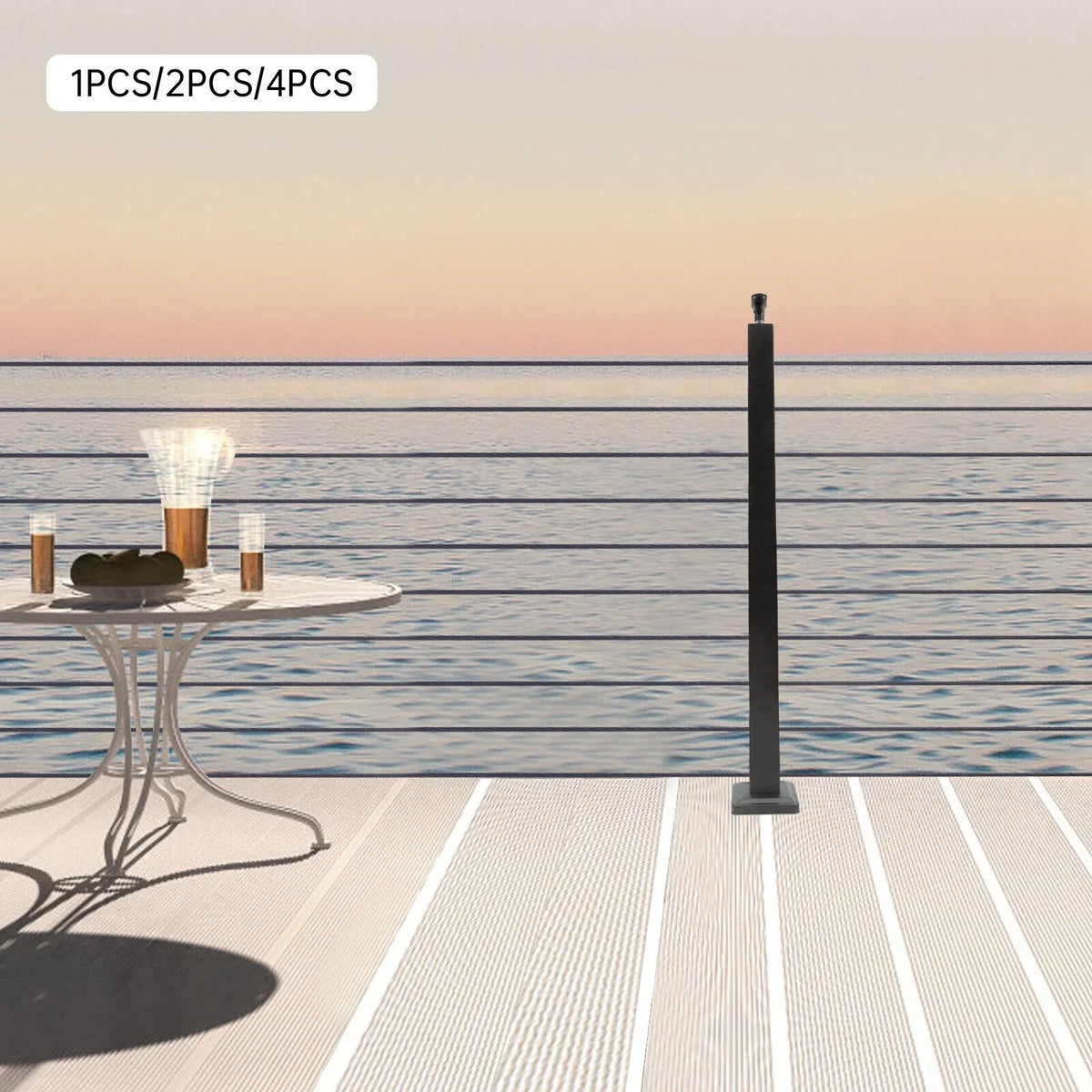 Top Post Line drilled Steel Level Post Level Top 36"x2"x2" Deck Post Cable Black Adjustable Mount Concrete Wood Finish Railing Level Stainless