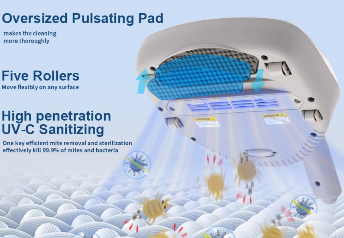 Handheld Pad&True Pulsating Sanitizer Vacuum Hair/Dust Kills Large with Allergen UV Allergens/Bacteria/Mite HEPA remove Cleaner