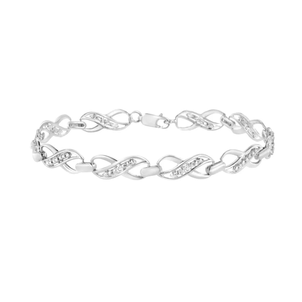 and (I-J Silver Set .925 Prong Color, Bracelet Link I3 Clarity) 7.25" Diamond Ribbon Sterling Infinity Accent -