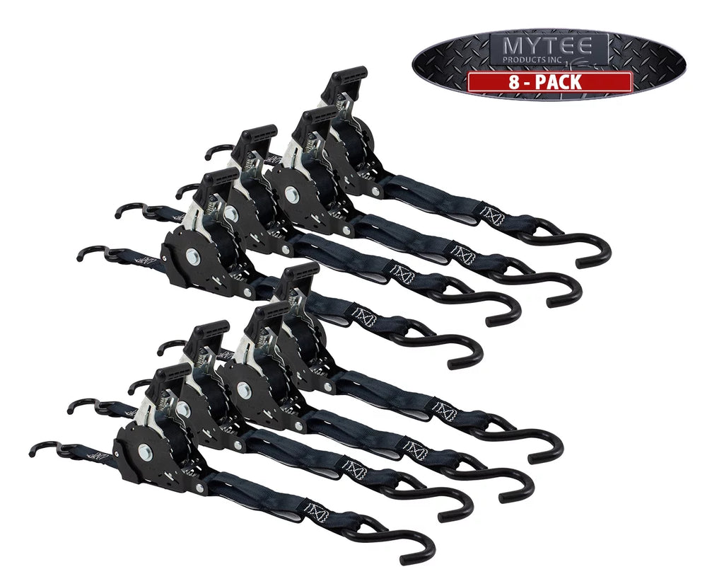 Ratchet Motorcycles, NO-RATCHETING Retract Retractable Secure Tie-Down Hook Coated Trailer for Bikes: Pack with 1" x 8 | Tiedowns Straps Straps S ATVs, & Auto 12' Pickup Ratchet Tight -