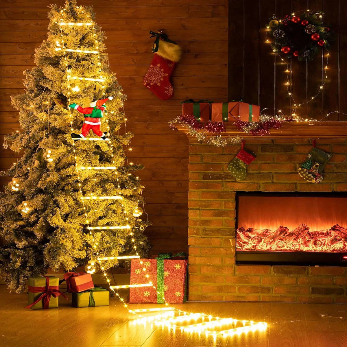 Climbling Home Santa Christmas with Claus for Garden 10.5 Xmas Outdoor Wall Ladder ft Porch Led Waterroof Lights Roof Xmas Lights Lights Tree Lava Decor