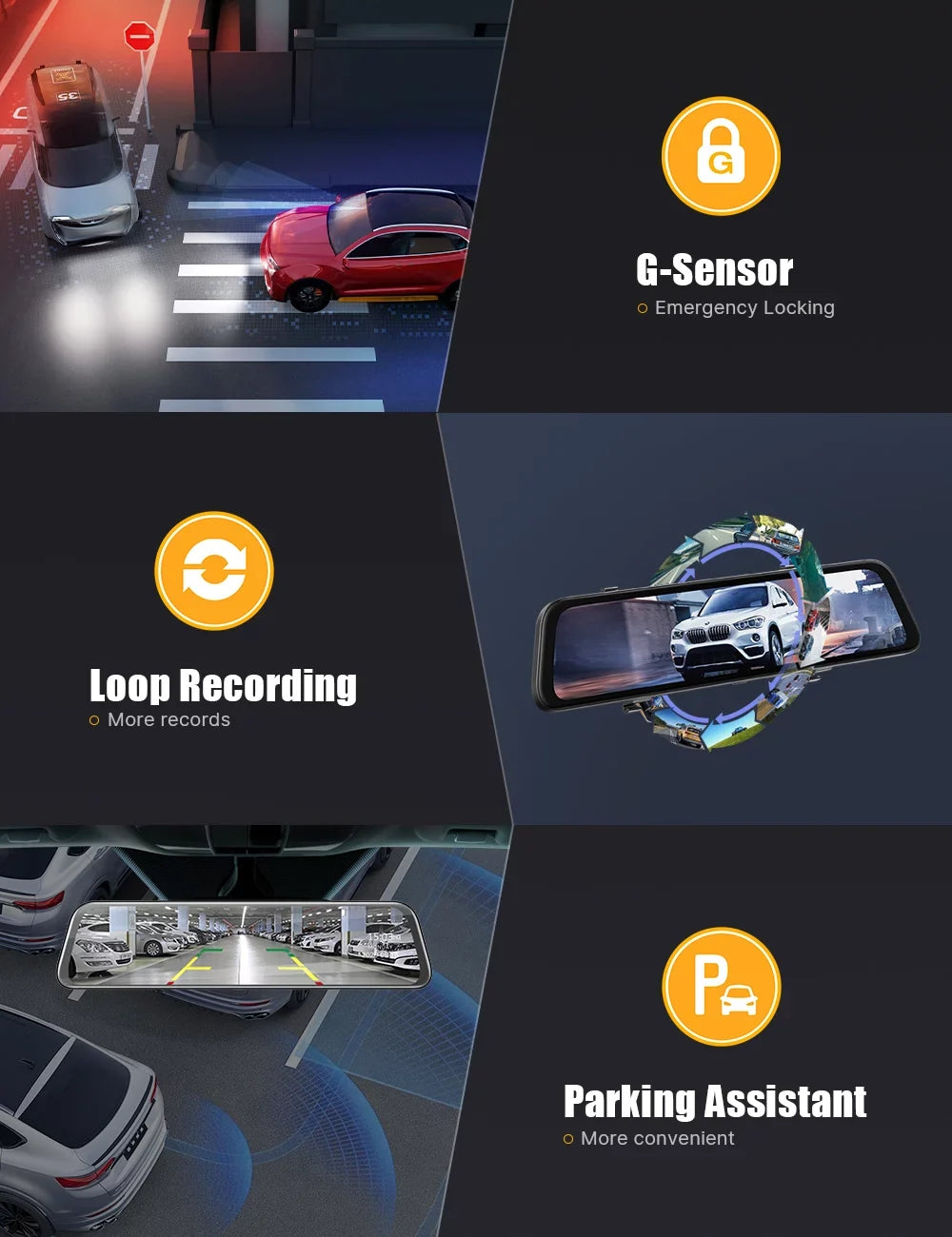 Touch Rear Waterproof Inch GPS Rear Front Loop Mirror Night Dual 12 Screen Assistance, Dash Dash Cam and Camera 2.5K Vision, Parking Camera, View Recording Cam Backup with Mirror