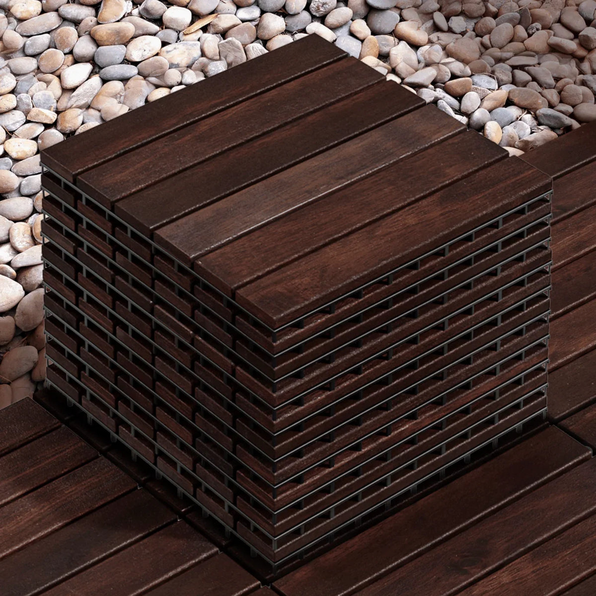 '- 6 Slats, Dark Idzo Brown Tiles Decking
