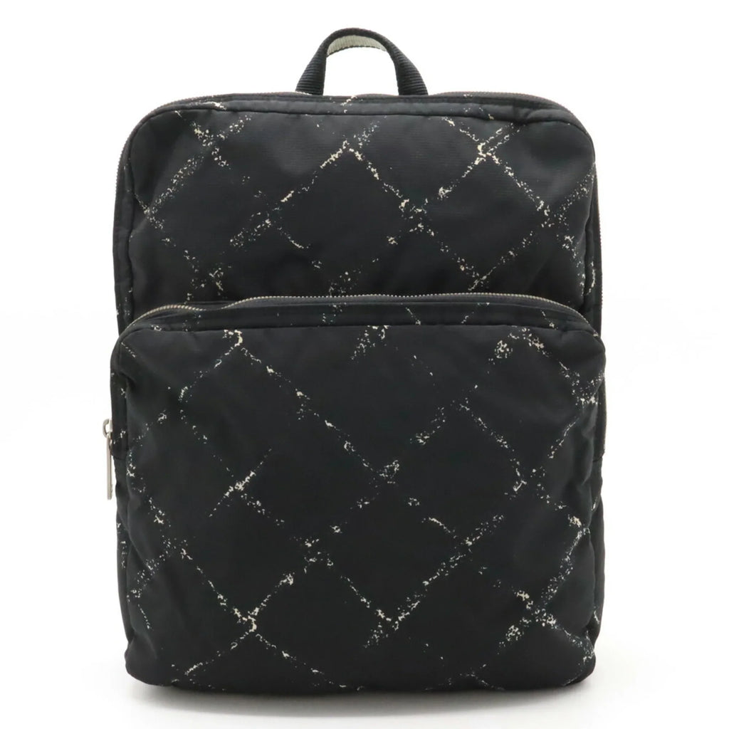 Daypack (Good) Jacquard Pre-Owned Nylon Old Rucksack Line Backpack Travel Chanel Black CHANEL
