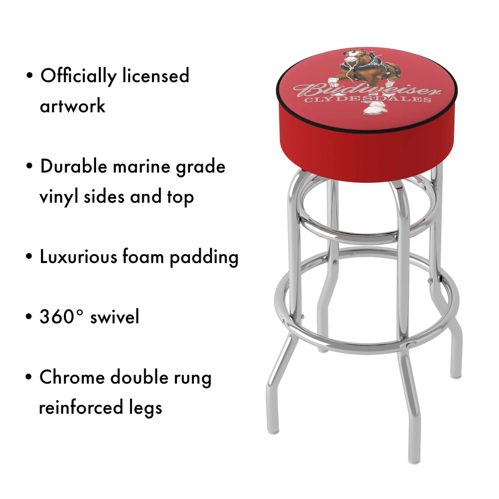 Padded Trademark Bar Clydesdale Budweiser Red with Stool Seat Gameroom