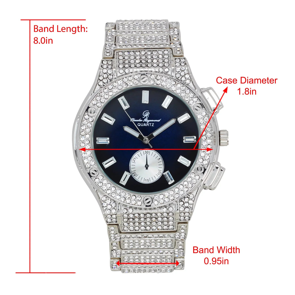 ST10311 - Rhinestones Out Iced Raymond Men's SLV Hop Bling Hip Blast Blue Watch -C Timepiece- Big MB by Charles on Inspired - Diamond