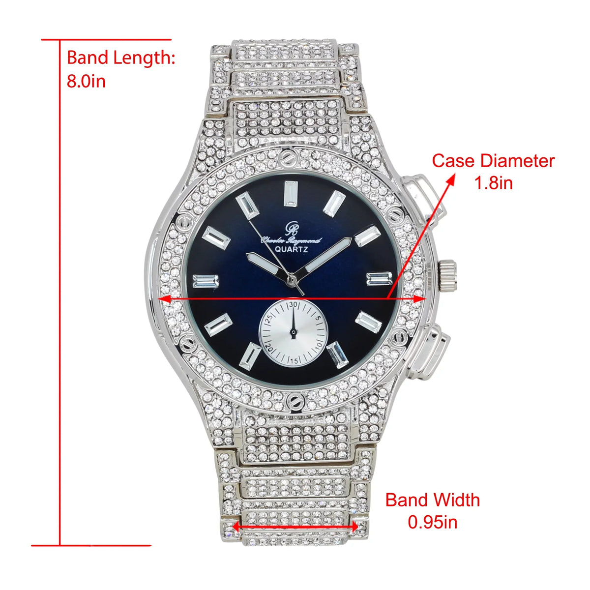 ST10311 - Rhinestones Out Iced Raymond Men's SLV Hop Bling Hip Blast Blue Watch -C Timepiece- Big MB by Charles on Inspired - Diamond