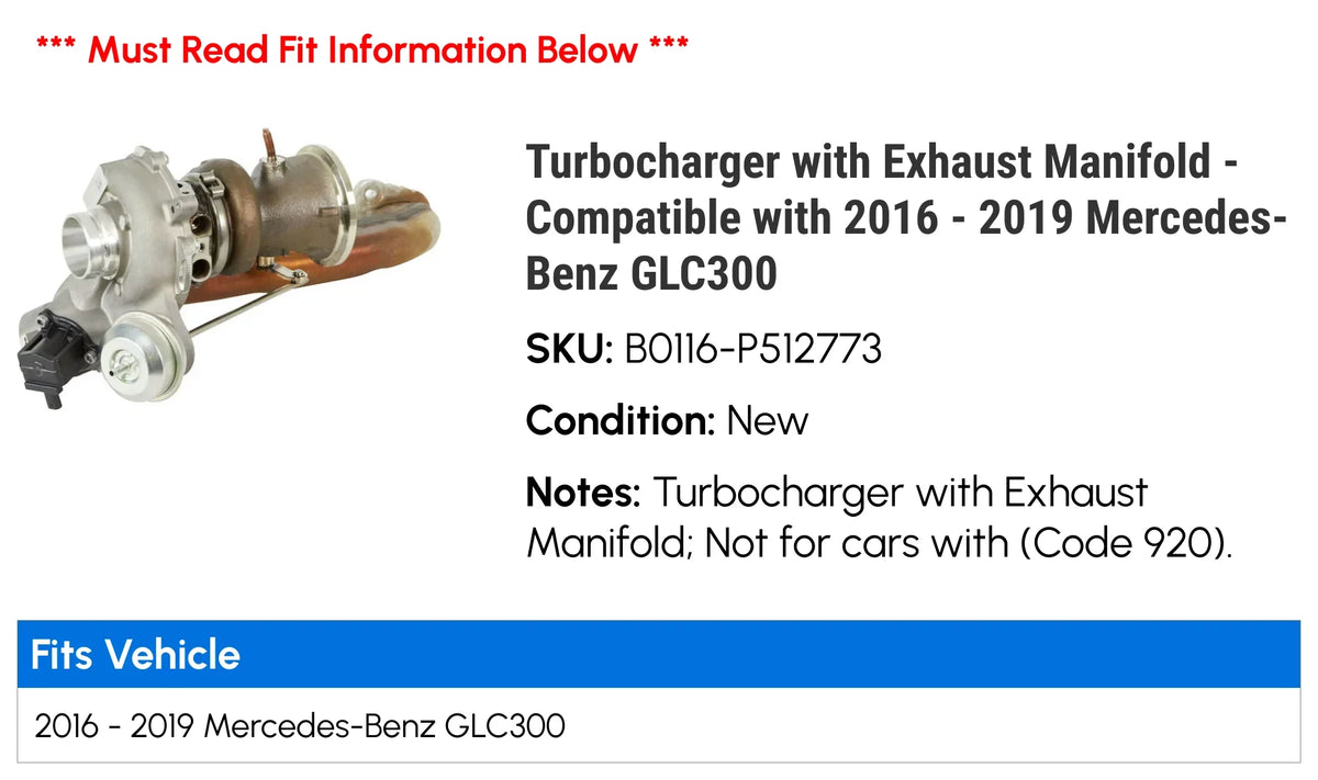 '- with - with Turbocharger Compatible 2018 2019 GLC300 2017 2016 Manifold Exhaust Mercedes-Benz