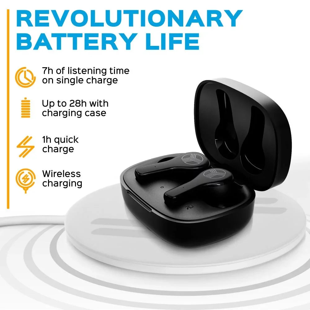 Play Waterproof Port, with Black WX8 Case True 5.1, Isolation, Bluetooth Time, Touch of Charging, USB-C Noise up Wireless 28H Earbuds Earbuds, - Includes Charging Control TREBLAB w/Wireless and IPX8