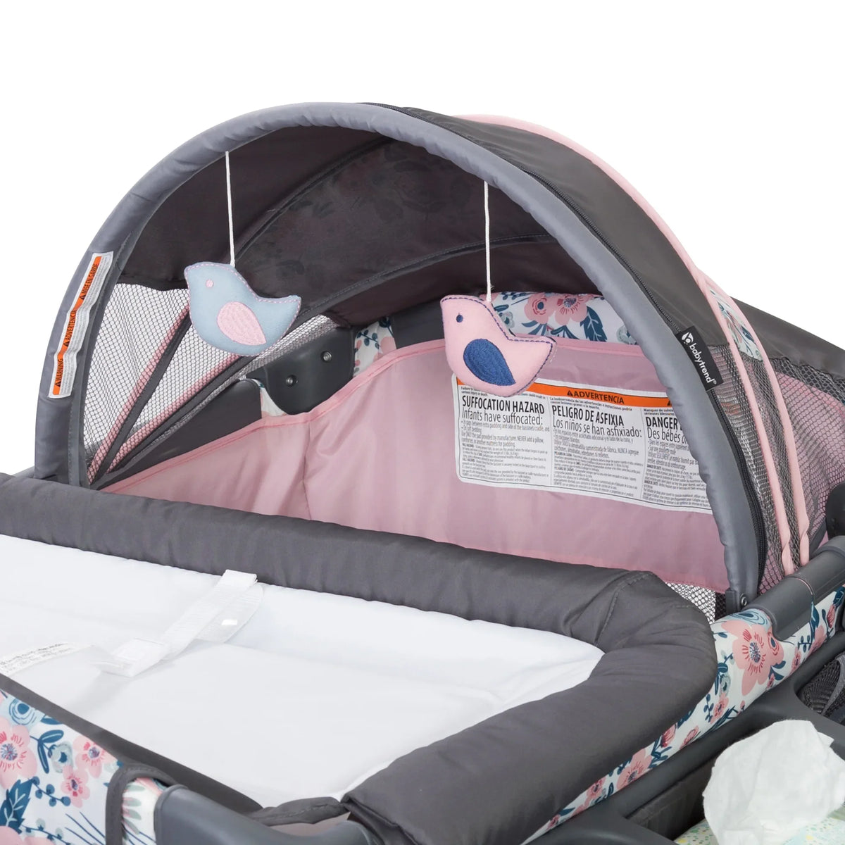 Nursery – Playard with Deluxe Bluebell Trend II Travel Pink Center Baby Bag