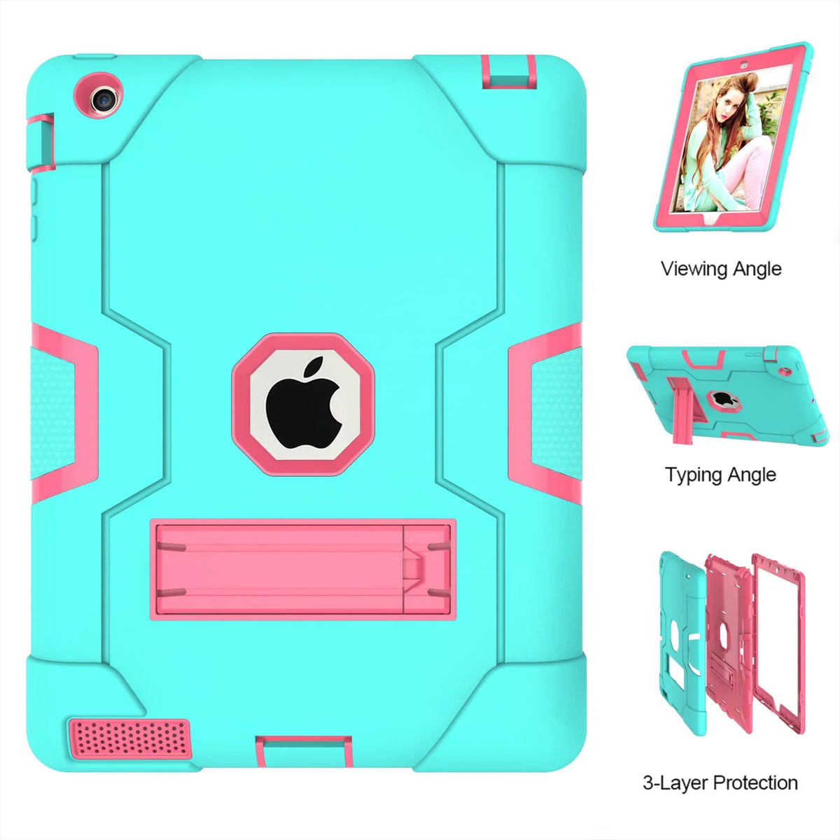 3 Cover (Aqua/Rosegold) Gen iPad / with iPad Generation Three for iPad Armor Gen Defender Allytech 4th 3rd Protective Kickstand 2 Case,iPad iPad 2nd Case 4 Layer Shockproof Case, / Case,iPad