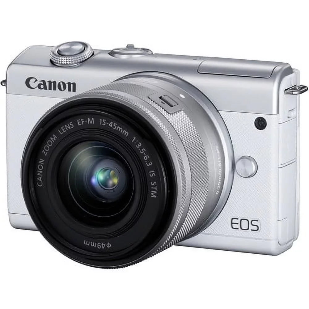 Battery Camera More Mirrorless EOS M200 Canon with Digital Spare (White) + Kit 128GB Card 15-45mm Lens with + Memory