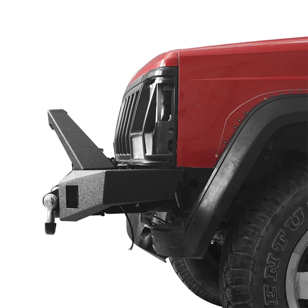 LED W/ Road Winch Front Steel Bumper & Jeep Cherokee XJ Fit 1984-2001 Hooke Spotlights Plate