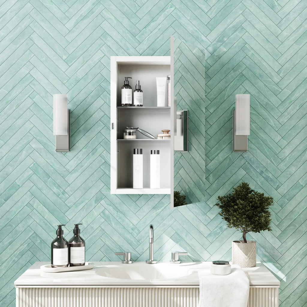 Surface-Mount 16" 26", Rectangle Medicine Steel Cabinet, Home Recessed Mirror x Zenna Frameless or