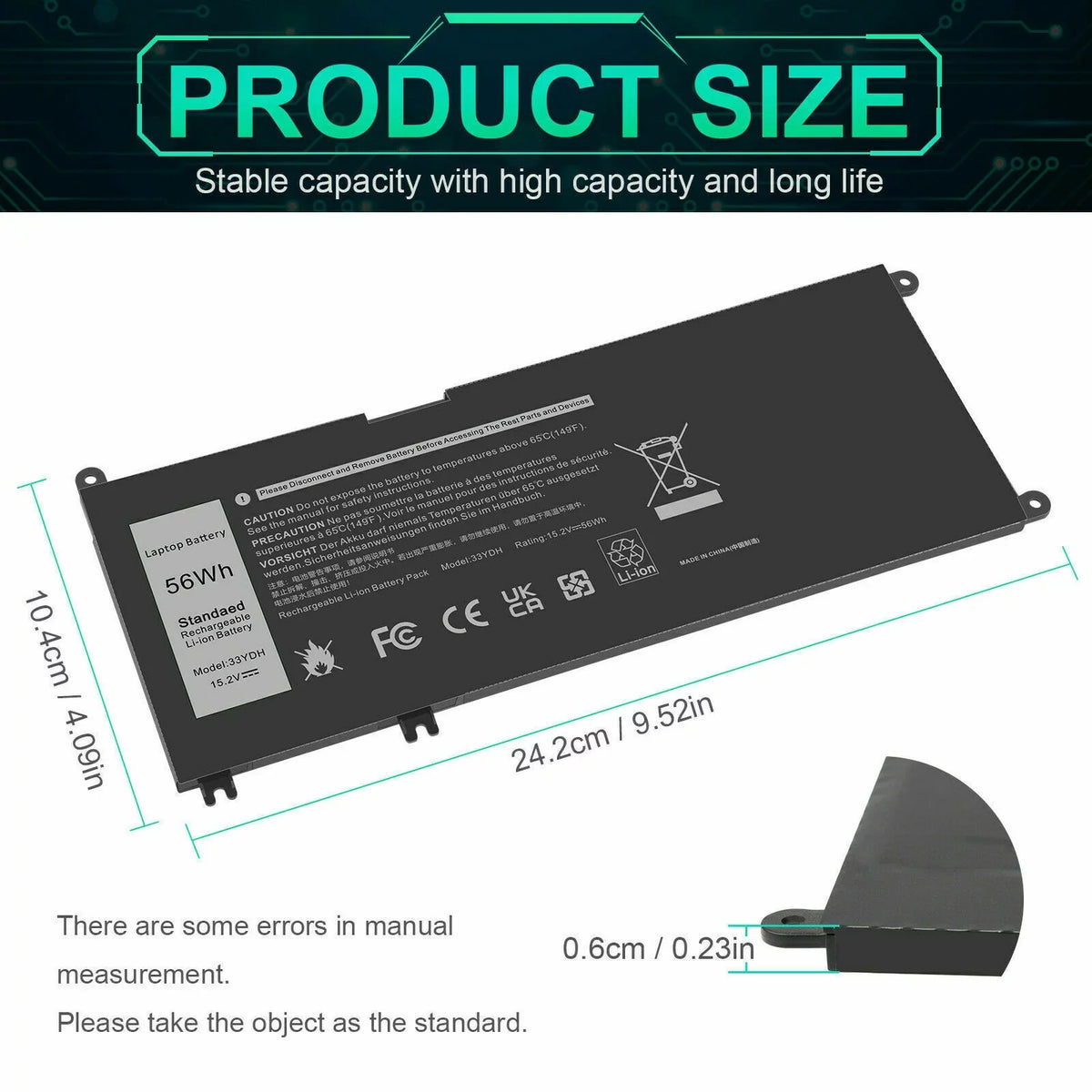 33YDH 3580 3590 3480 Laptop W7NKD 3490 Battery P30E001 Latitude US For 3380