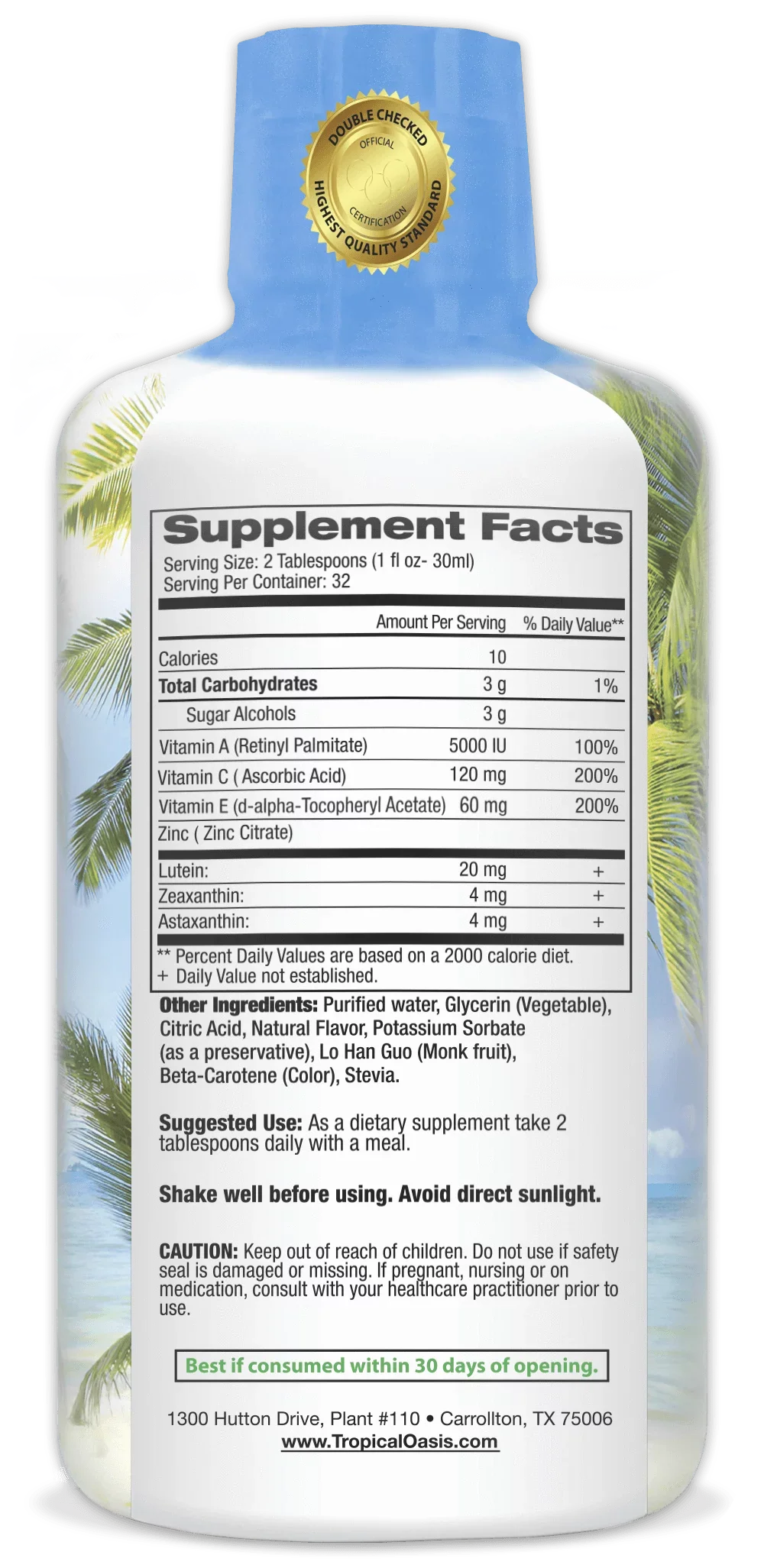 32oz Eye 20/20 Zeaxanthin, Vision Astaxanthin Vitamin Tropical 32 – - Max Absorption Oasis Servings, – with Lutein, Formula