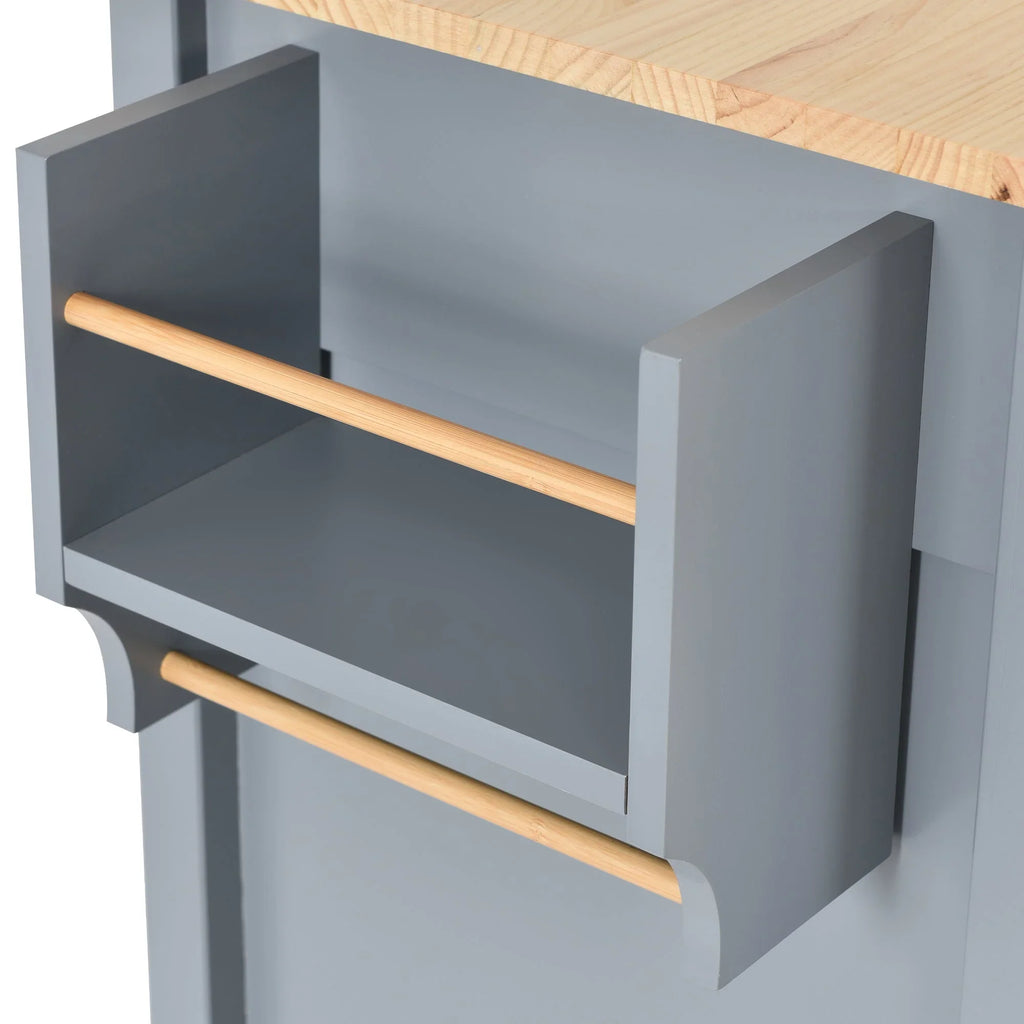 Kitchen Wood Locking - Blue Wheels Grey Top Island Solid Granite with Cart and