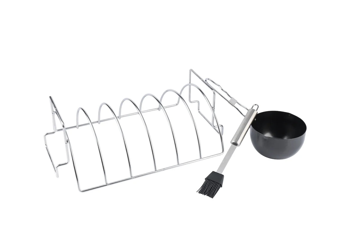 Sauce Brush 3pc Steel King Slot Large Set Basting Rib 6 Rack, Stainless Pan and PitMaster Combo