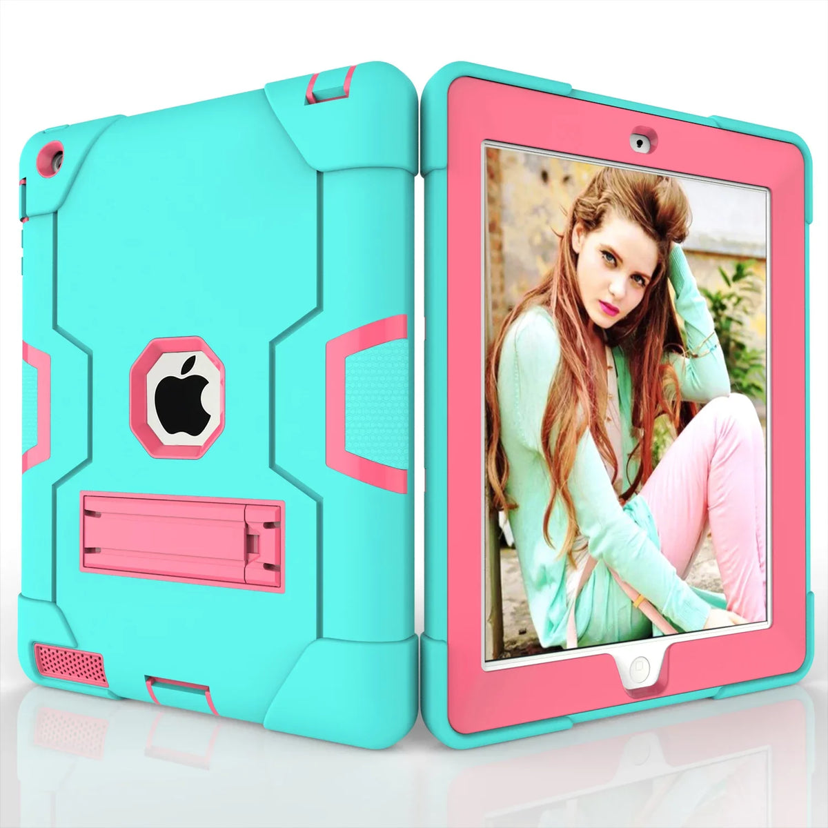3 Cover (Aqua/Rosegold) Gen iPad / with iPad Generation Three for iPad Armor Gen Defender Allytech 4th 3rd Protective Kickstand 2 Case,iPad iPad 2nd Case 4 Layer Shockproof Case, / Case,iPad