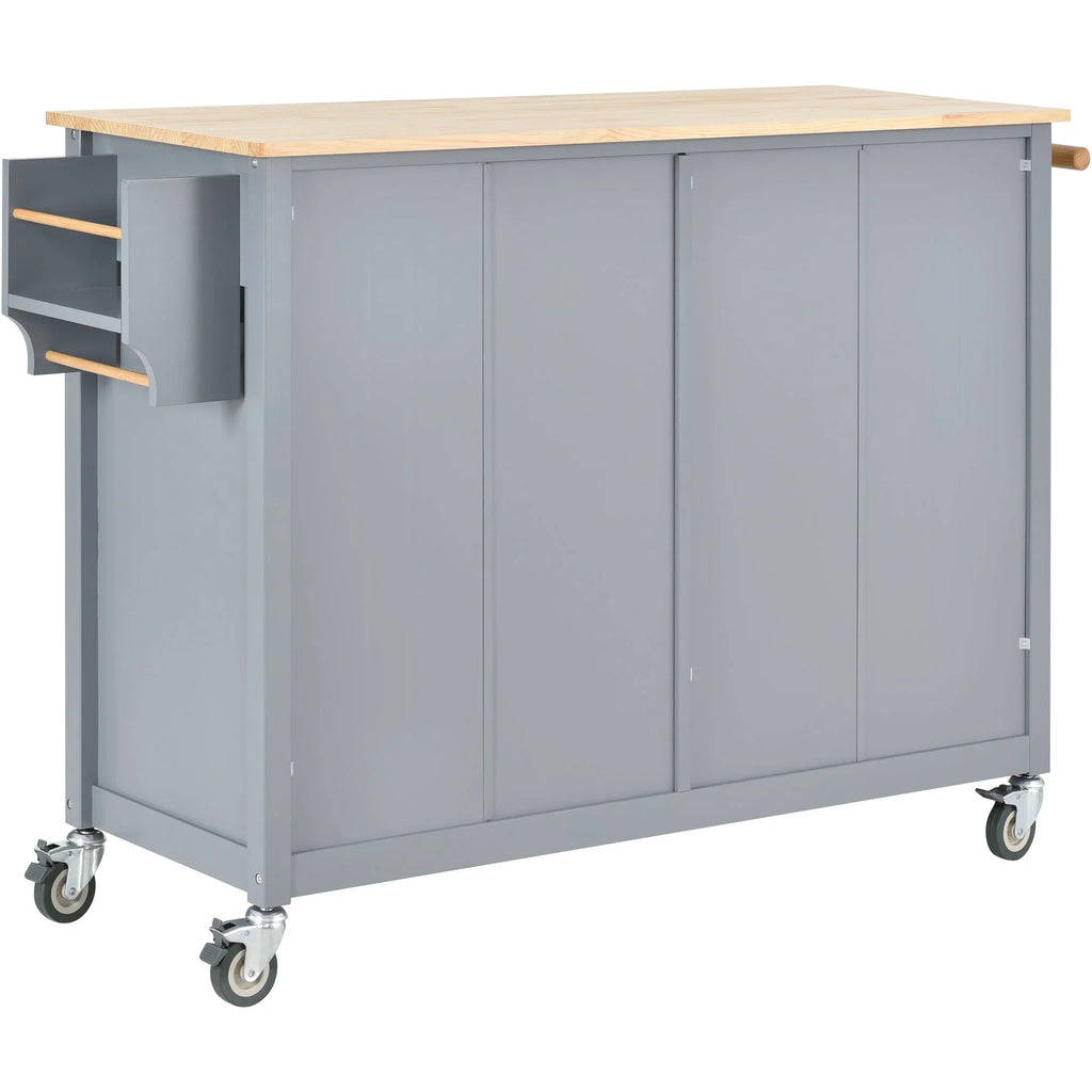 Kitchen Wood Locking - Blue Wheels Grey Top Island Solid Granite with Cart and
