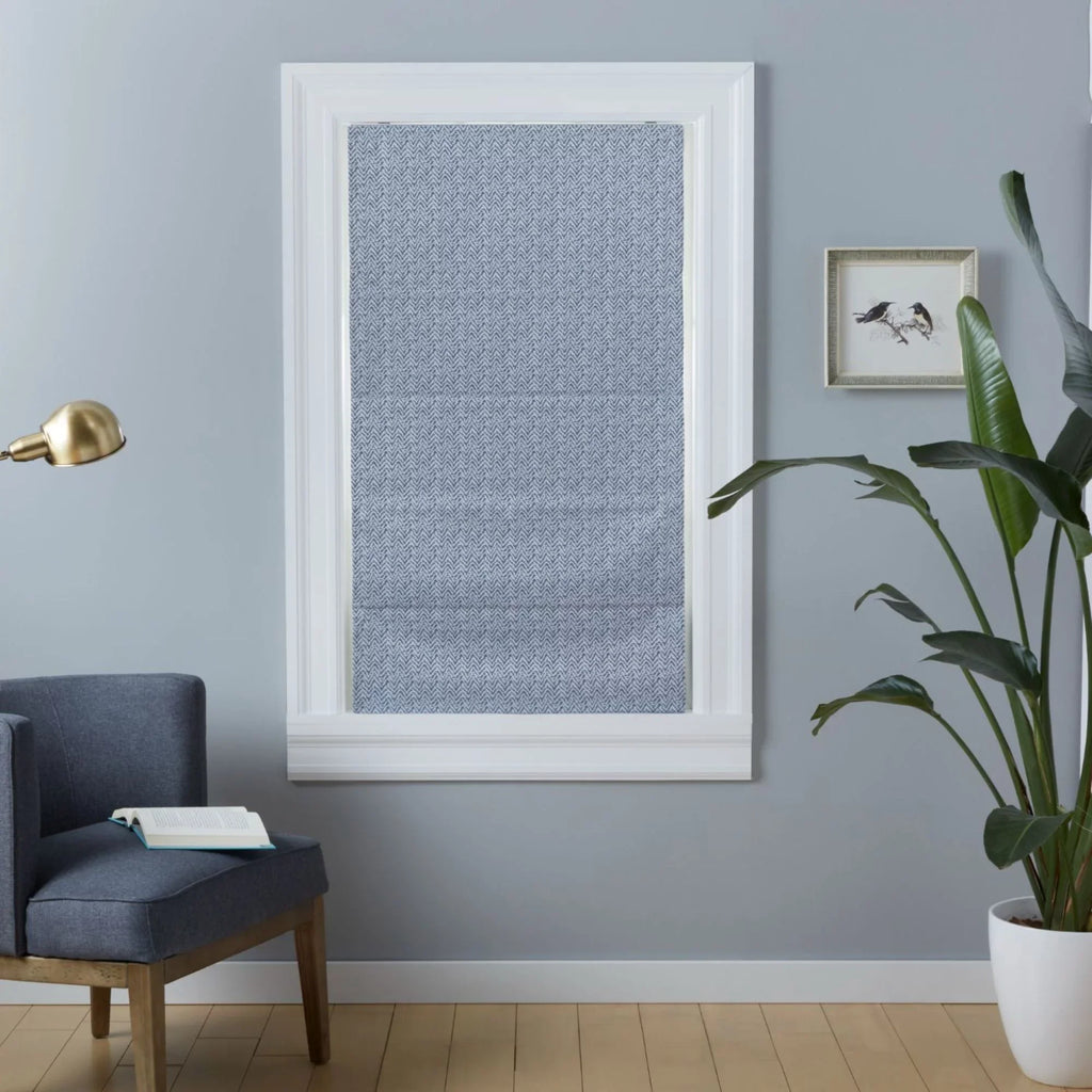 Blackout Esme Exclusive Home Roman Shade, Blue 34"x64", Total Slate