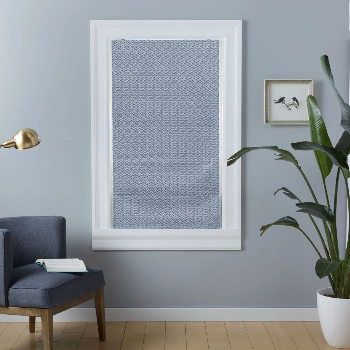 Blackout Esme Exclusive Home Roman Shade, Blue 34"x64", Total Slate