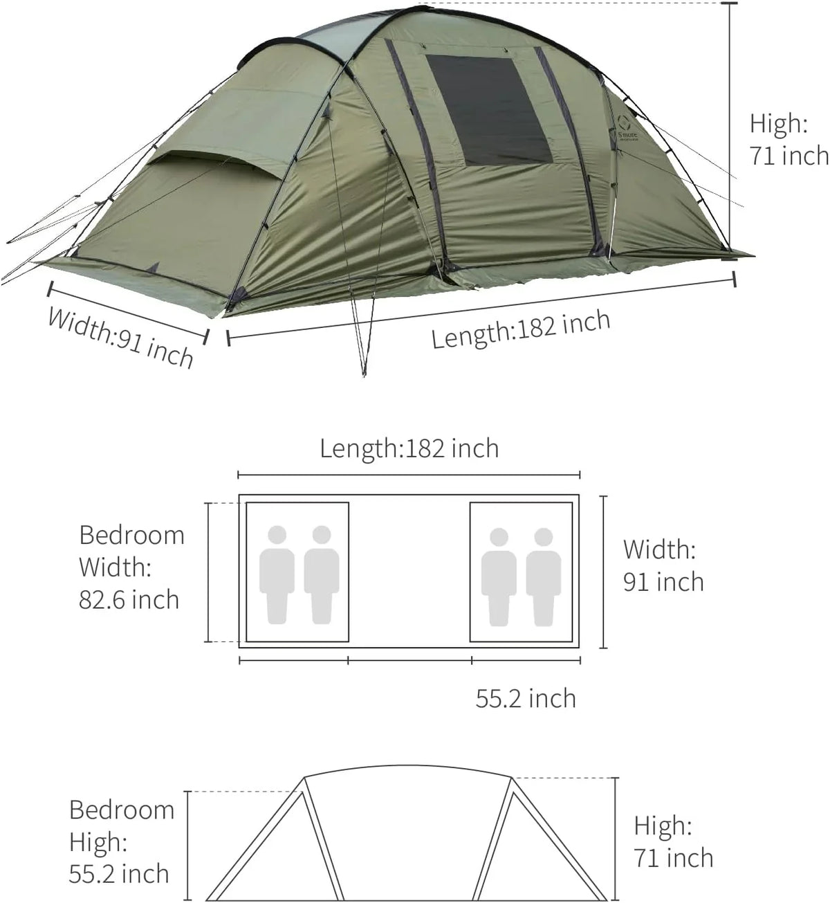 Weatherproof with Tent Durable Room Camping Easy Setup Tent Person Screen 2/3/4/5/6 Divider, Glamping Tent, with with Family Porch, Large YANPO Tent Room