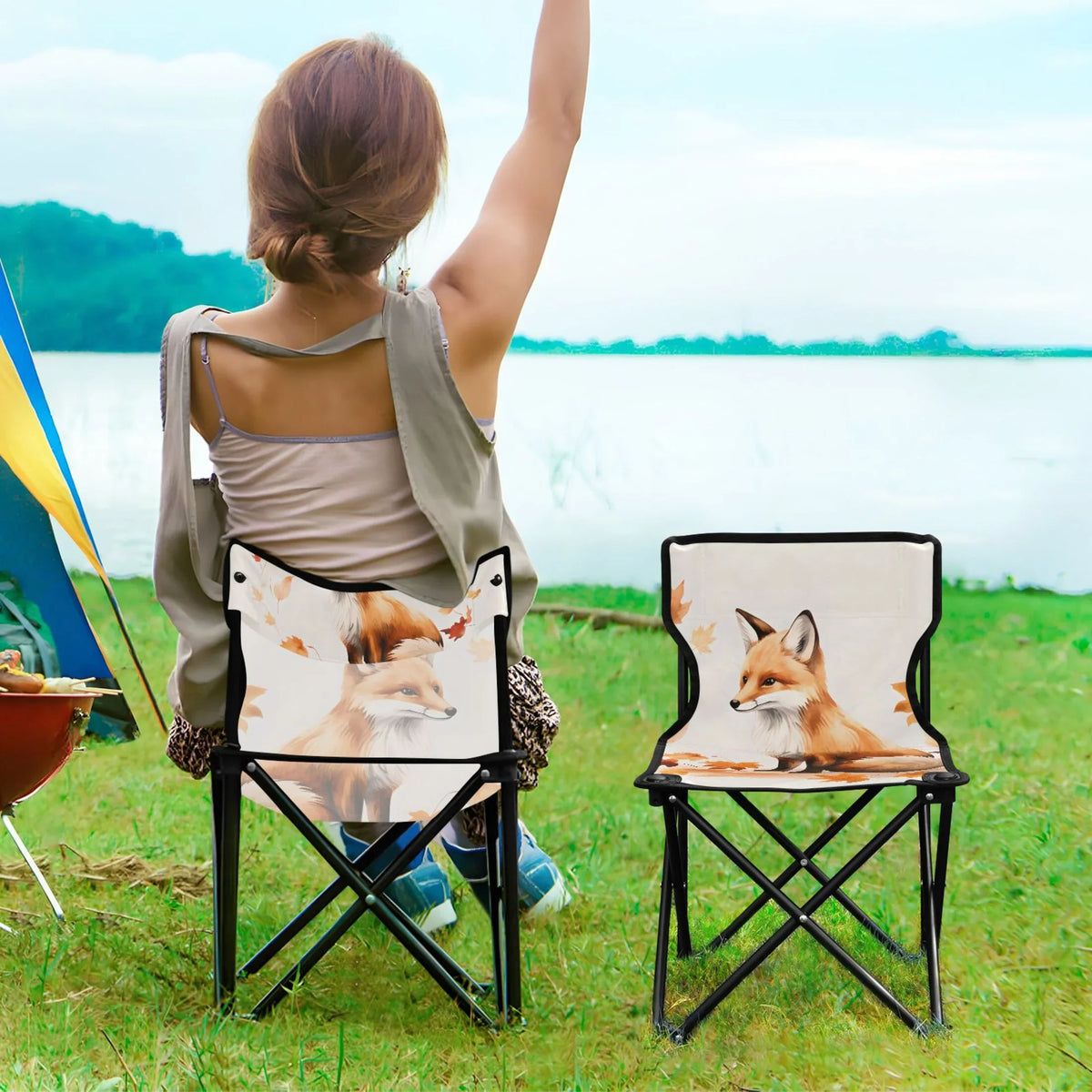 with for Outdoor Chair Beach Leaves Small Chair Bag Chair Carry Portable Folding Lawn Chair Camping Kids Autumn Fishing Fox with